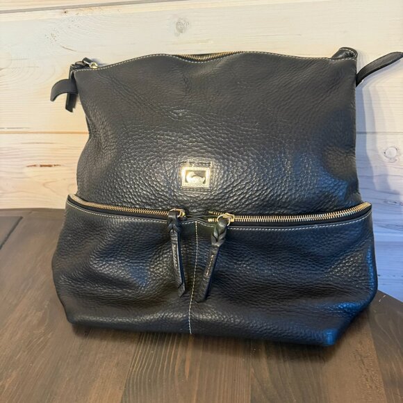DOONEY & BOURKE  Zipper Pocket Sac Pebbled Black Purse Shoulder Bag - Picture 1 of 13